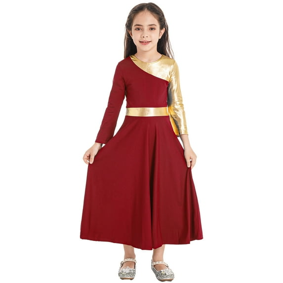 YONGHS Kids Girls Lyrical Dance Dress for Church Worship Praisewear Red 8