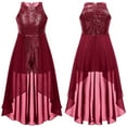 thumbnail image 1 of YONGHS Kids Girls Maxi Romper Dress Sequined Party Formal Jumpsuit Gown A Burgundy 14, 1 of 7