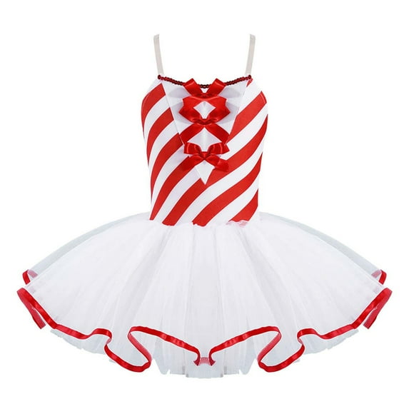 YONGHS Kids Girls Mesh Ballet Tutu Dress Figure Ice Skating Leotard Christmas Dancing Costume A Red 16