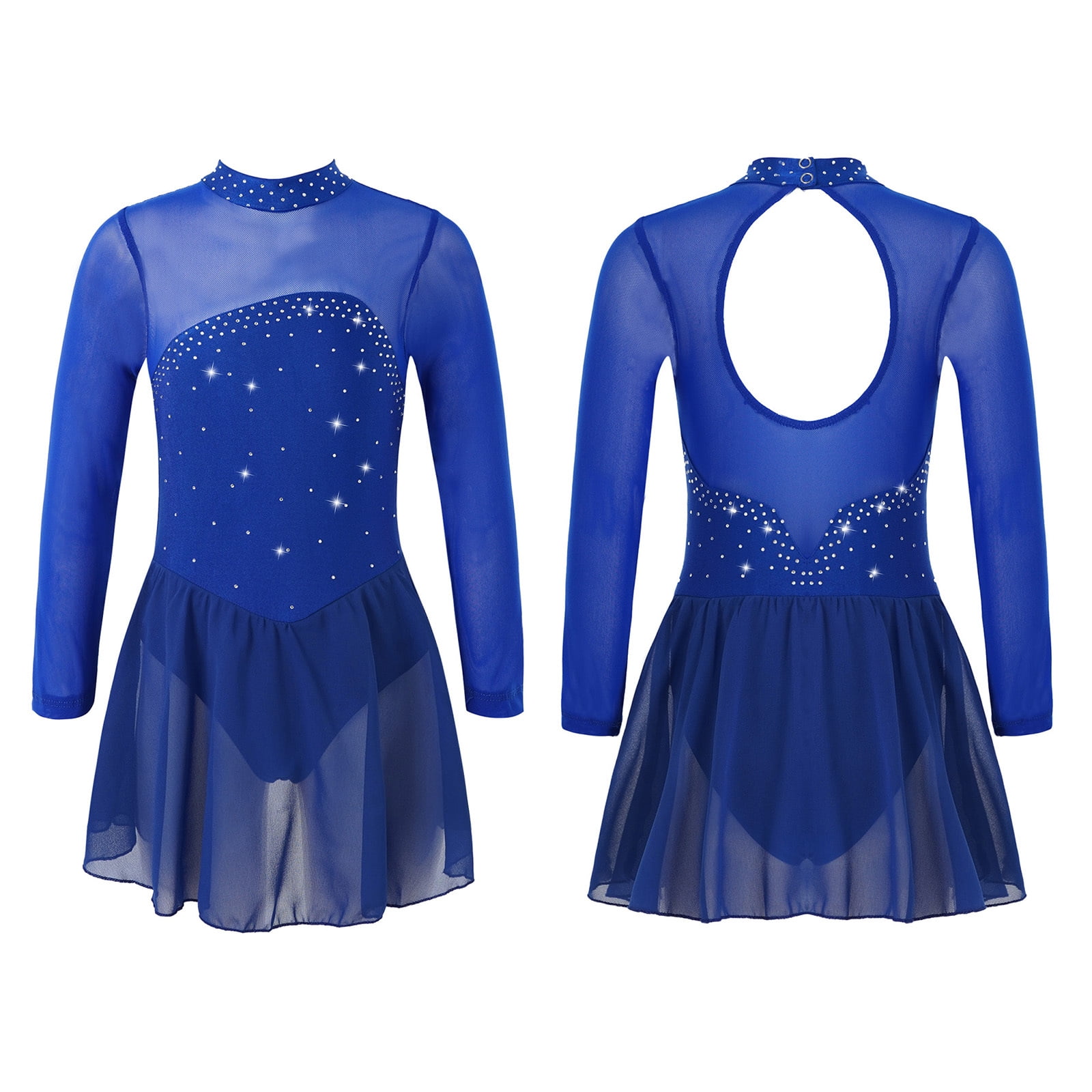 YONGHS Kids Girls Mesh Long Sleeve Figure Skating Dress Ballet Dance