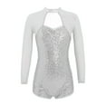 thumbnail image 1 of YONGHS Kids Girls Mesh Splice Long Sleeve Sequins Dance Leotards Gymnastic Ballroom Dancewear Silver 6, 1 of 5