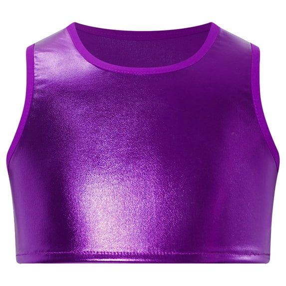 YONGHS Kids Girls Metallic Dance Tank Top Sleeveless Vest Top for Jazz Hip Hop Dancing Performance Purple 3-4