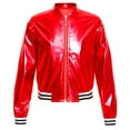 thumbnail image 1 of YONGHS Kids Girls Metallic Flight Jacket Long Sleeve Zippered Coat Outerwear Red 16, 1 of 7