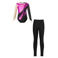 thumbnail image 1 of YONGHS Kids Girls Metallic Long Sleeve Gymnastics Leotard with Athletic Leggings Set Unitard Dance Outfits Hot Pink 14, 1 of 5