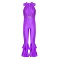 thumbnail image 1 of YONGHS Kids Girls Metallic Shiny Gymnastics Leotard Bell-bottom Full Body Bodysuit Jazz Dance Costume Purple 6, 1 of 7