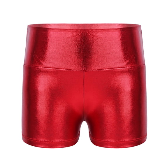 YONGHS Kids Girls Metallic Shiny Shorts Gymnastics Workout Yoga Sports Bottoms 4-14 A Red 10