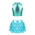 thumbnail image 1 of YONGHS Kids Girls Metallic Sleeveless Tank Top with Skirted Shorts Hip Hop Street Dance Costume Lake Blue 16, 1 of 5