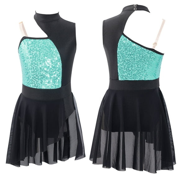 YONGHS Kids Girls Modern Jazz Latin Dance Dress Lyrical Contemporary Dance Costume Light Green 8