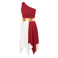 thumbnail image 1 of YONGHS Kids Girls One Shoulder Color Block Praise Dance Dress Tunic Worship Lyrical Liturgical Robe Dress Burgundy 10, 1 of 5