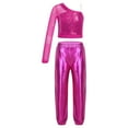 thumbnail image 1 of YONGHS Kids Girls One Shoulder Crop Top with Metallic Harem Pants Hip Hop Ballet Dance Outfits Hot Pink 6, 1 of 7