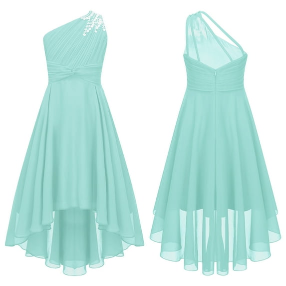 YONGHS Kids Girls One Shoulder Formal Gown High Low Hem Evening Dress Mint Green 6