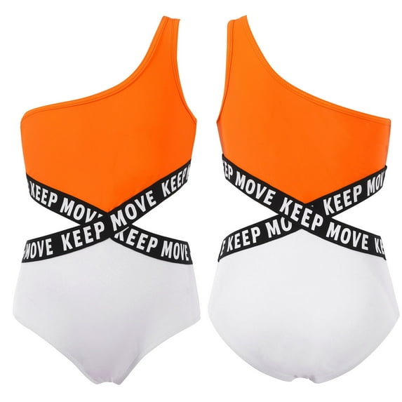 YONGHS Kids Girls One Shoulder One Piece Swimsuit Surf Rashguard Shirts Swimwear Orange 14