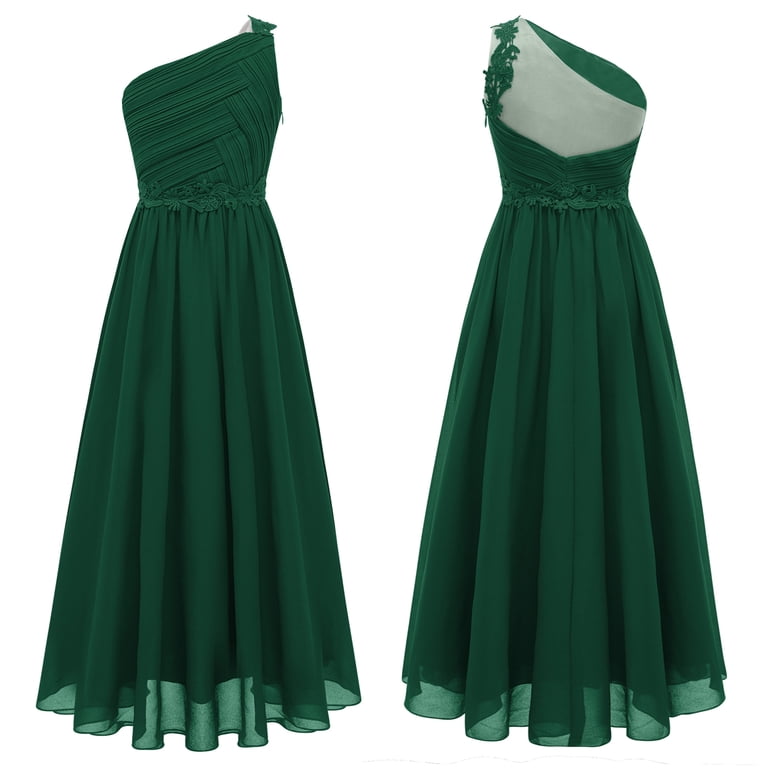 YONGHS Kids Girls One Shoulder Wedding Bridesmaid Dress Party Gowns Green  14 - Walmart.com