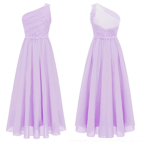 YONGHS Kids Girls One Shoulder Wedding Bridesmaid Dress Party Gowns Lavender 16