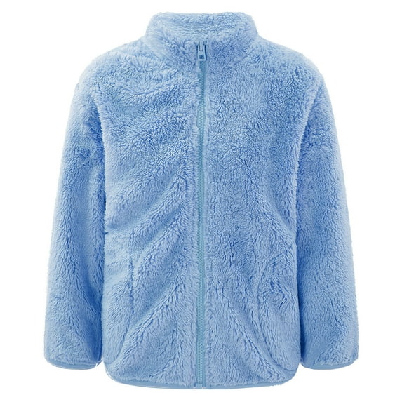YONGHS Kids Girls Polar Fleece Jacket Long Sleeve Zipper Outerwear Winter Warm Coat Blue 9-10