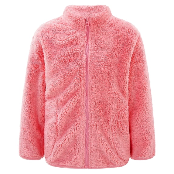 YONGHS Kids Girls Polar Fleece Jacket Long Sleeve Zipper Outerwear Winter Warm Coat Light Red 3-4