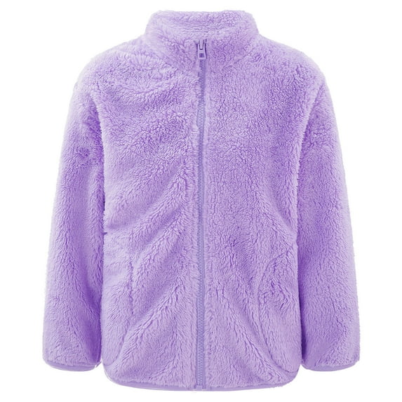 YONGHS Kids Girls Polar Fleece Jacket Long Sleeve Zipper Outerwear Winter Warm Coat Purple 3-4