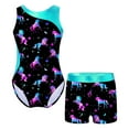 thumbnail image 1 of YONGHS Kids Girls Printed Gymnastics Dance Outfit Sleeveless Leotard+Shorts Set Dark Night 12, 1 of 3