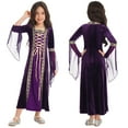 thumbnail image 1 of YONGHS Kids Girls Renaissance Vintage Maxi Dress Gothic Medieval Costume Halloween Fancy Dress up Purple 14, 1 of 7
