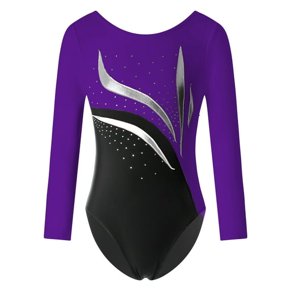 YONGHS Kids Girls Rhinestone Gymnastics Ballet Dance Leotard Skating Jumpsuit Biketard Bodysuit Purple 6