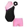 thumbnail image 1 of YONGHS Kids Girls Rhinestones Gymnastics Leotard Ballet Dance Biketard with Shorts Hair Band Set Pink 6, 1 of 7