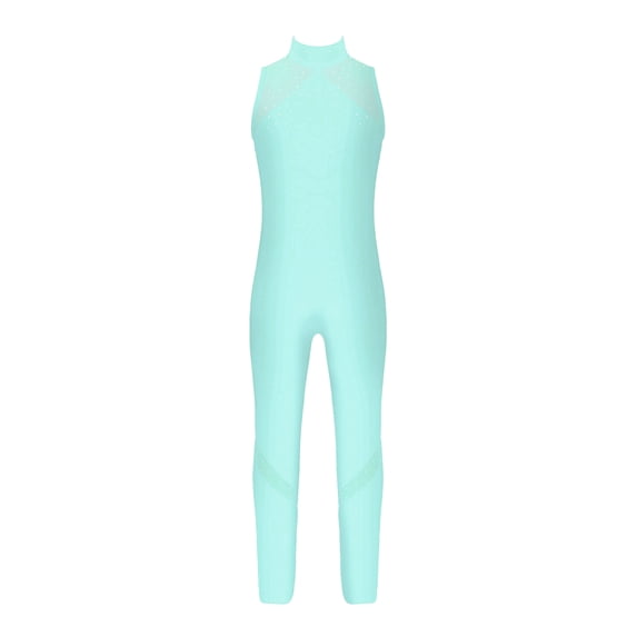 YONGHS Kids Girls Rhinestones Sleeveless Hollow Back Gymnastics Leotard Full Body Jumpsuit Romper Mint Green 12