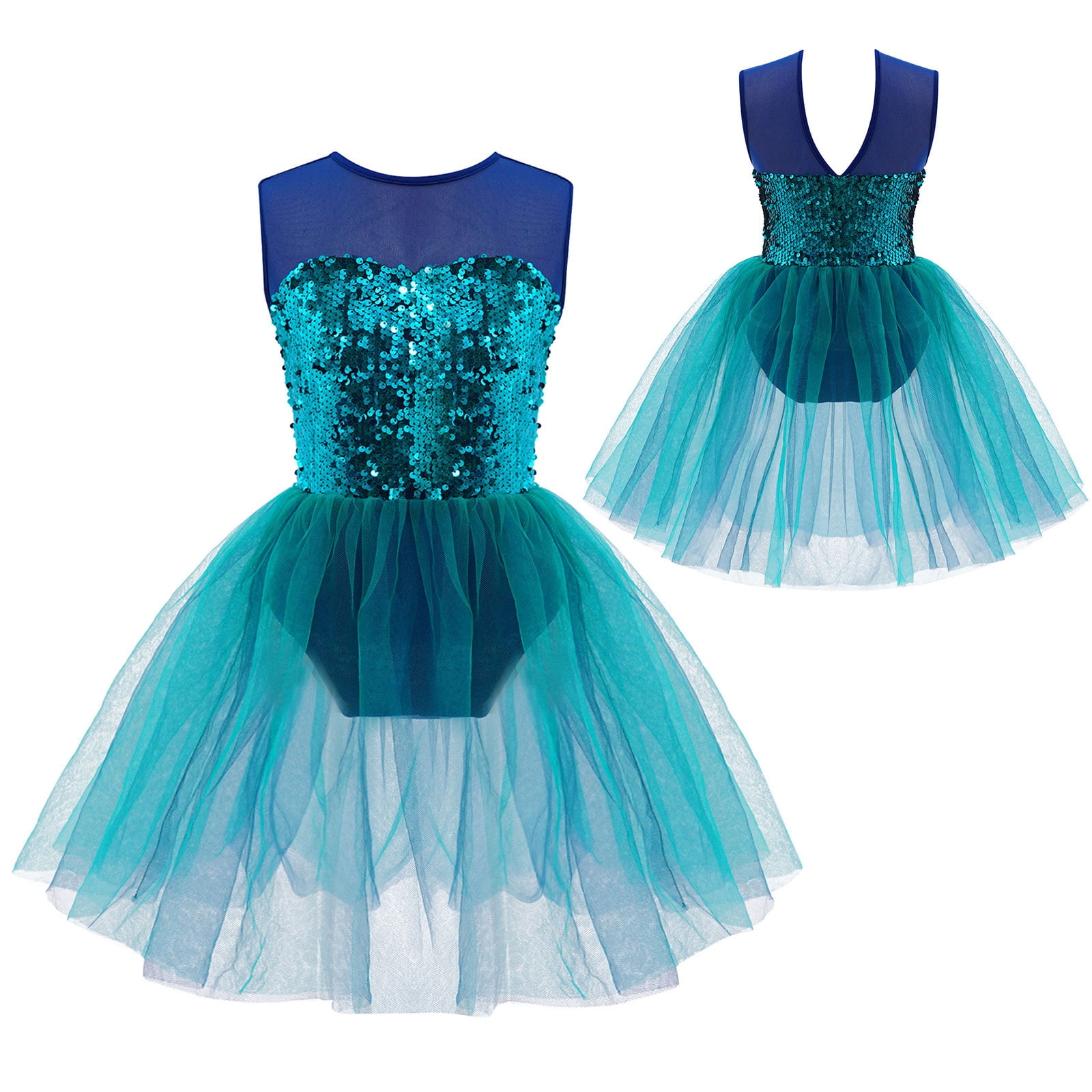 YONGHS Kids Girls Sequin Sparkly Leotards Ballerina Dance Mesh Tutu ...