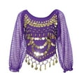 thumbnail image 1 of YONGHS Kids Girls Sequined Beaded Tassel Belly Dance Top 3/4 Sleeve Indian Princess Cosplay Costume Purple 2-12, 1 of 7