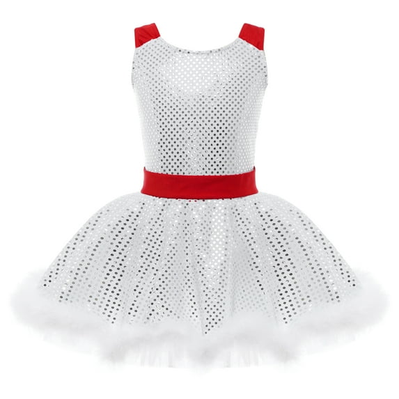 YONGHS Kids Girls Sequins Ballet Leotard Tutu Dress Christmas Party Costume 4-16 16