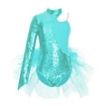 thumbnail image 1 of YONGHS Kids Girls Sequins Feather Tulle Skirted Leotard Unitard Latin Modern Jazz Dance Costume Blue Green 10, 1 of 5