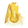 thumbnail image 1 of YONGHS Kids Girls Sequins Feather Tulle Skirted Leotard Unitard Latin Modern Jazz Dance Costume Gold 6, 1 of 5