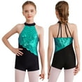thumbnail image 1 of YONGHS Kids Girls Sequins Gymnastics Leotard Unitard Biketard Latin Jazz Ballet Dance Outfits Light Green 6, 1 of 6