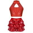 thumbnail image 1 of YONGHS Kids Girls Sequins Jazz Latin Ballet Dance Outfits Crop Top Vest with Skirted Shorts Set Red 10, 1 of 5