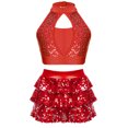 thumbnail image 1 of YONGHS Kids Girls Sequins Jazz Latin Ballet Dance Outfits Crop Top Vest with Skirted Shorts Set Red 6, 1 of 5