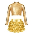 thumbnail image 1 of YONGHS Kids Girls Sequins Long Sleeve Crop Top with Shorts Culottes Jazz Hip Hop Dance Costume Gold 6, 1 of 5
