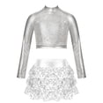 thumbnail image 1 of YONGHS Kids Girls Sequins Long Sleeve Crop Top with Shorts Culottes Jazz Hip Hop Dance Costume Silver 8, 1 of 5