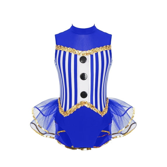YONGHS Kids Girls Sequins Strips Ballet Dance Dress Tulle Skirted Leotard Latin Jazz Dance Costume Royal Blue 8