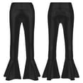 thumbnail image 1 of YONGHS Kids Girls Shiny Dance Trousers Ruffle Hem Bell-bottom Jazz High Waist Long Pants Black 6, 1 of 7
