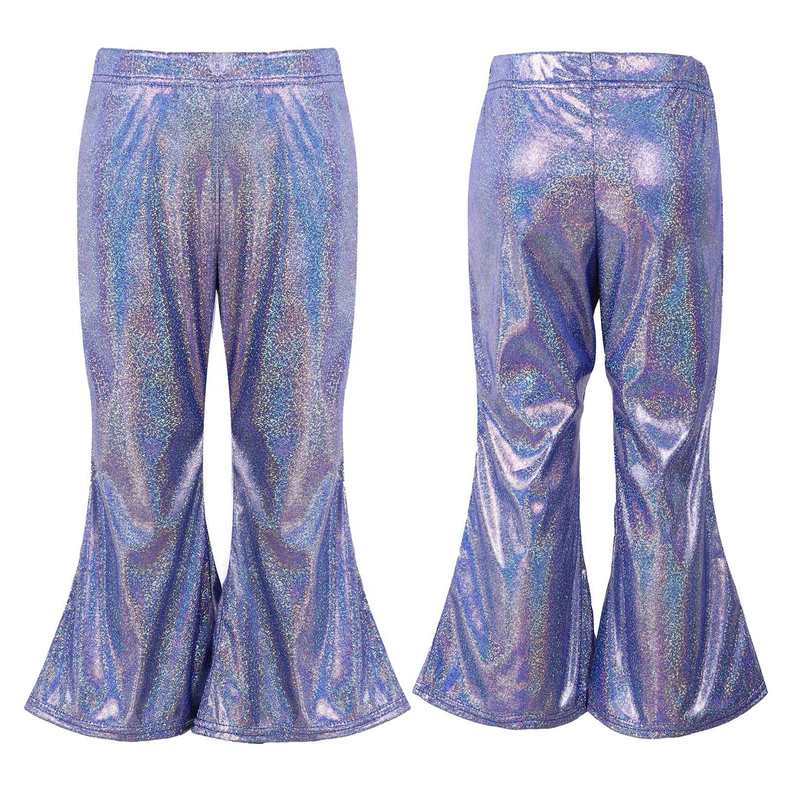 YONGHS Kids Girls Shiny Flare Pants Hip Hop Jazz Dance Bell Bottom Trousers  Royal Blue 5-6 