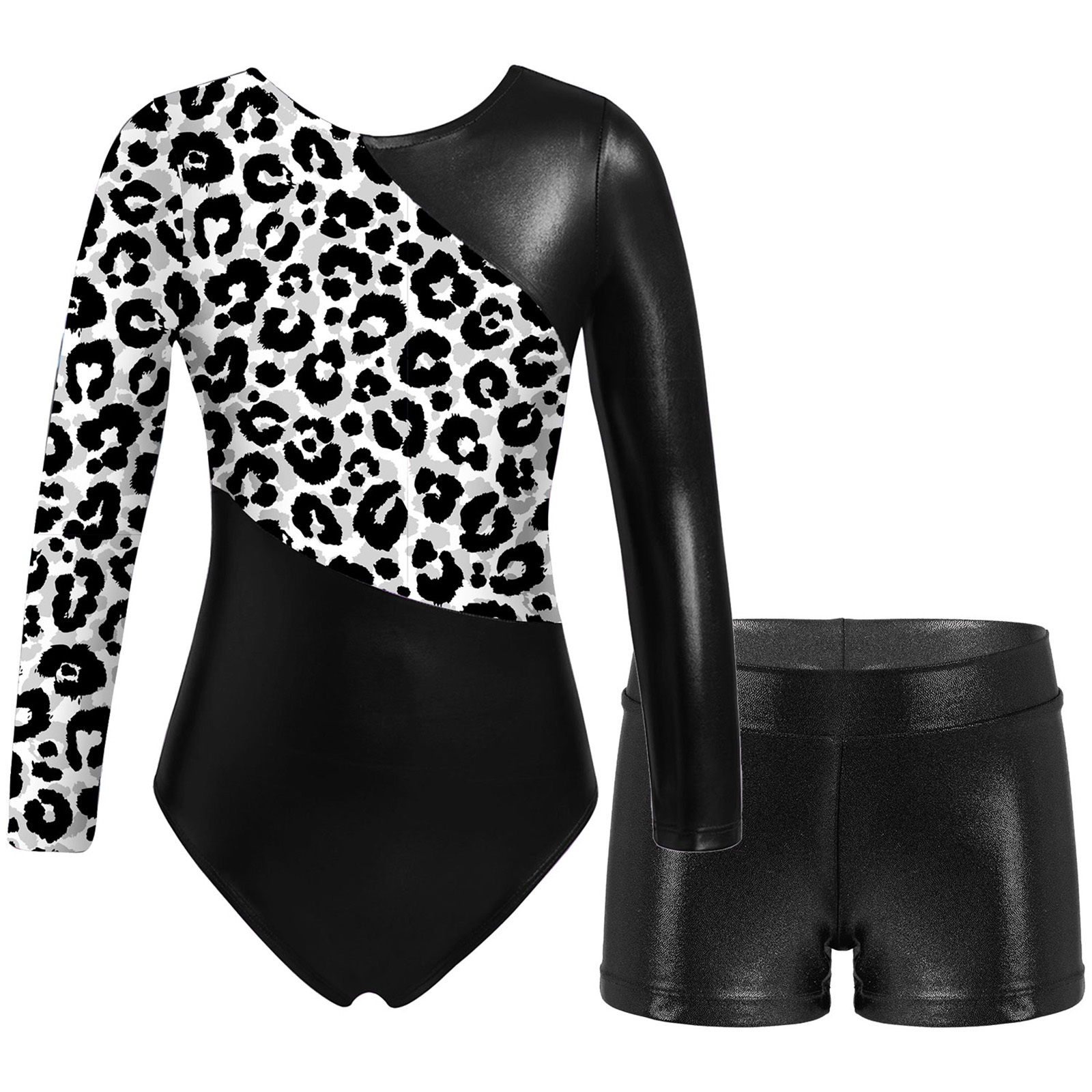 YONGHS Kids Girls Shiny Gymnastics Leopard Printed Leotard Dance ...