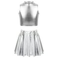 thumbnail image 1 of YONGHS Kids Girls Shiny Metallic Ballet Jazz Hip Hop Street Modern Dance Crop Top with Pleated Skirt Silver 14, 1 of 7