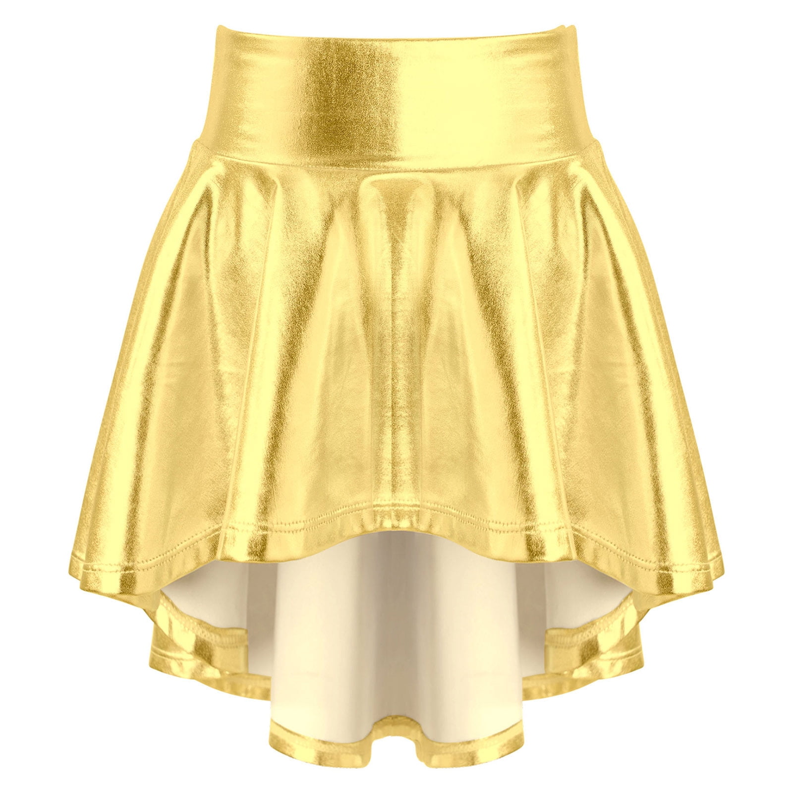 YONGHS Kids Girls Shiny Metallic HighLow Pleated Flare Skirts Dance