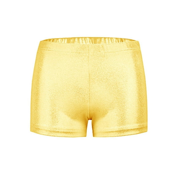 YONGHS Kids Girls Shiny Metallic Shorts Hot Pants Gymnastic Dance Yoga Bottoms Gold 9-10