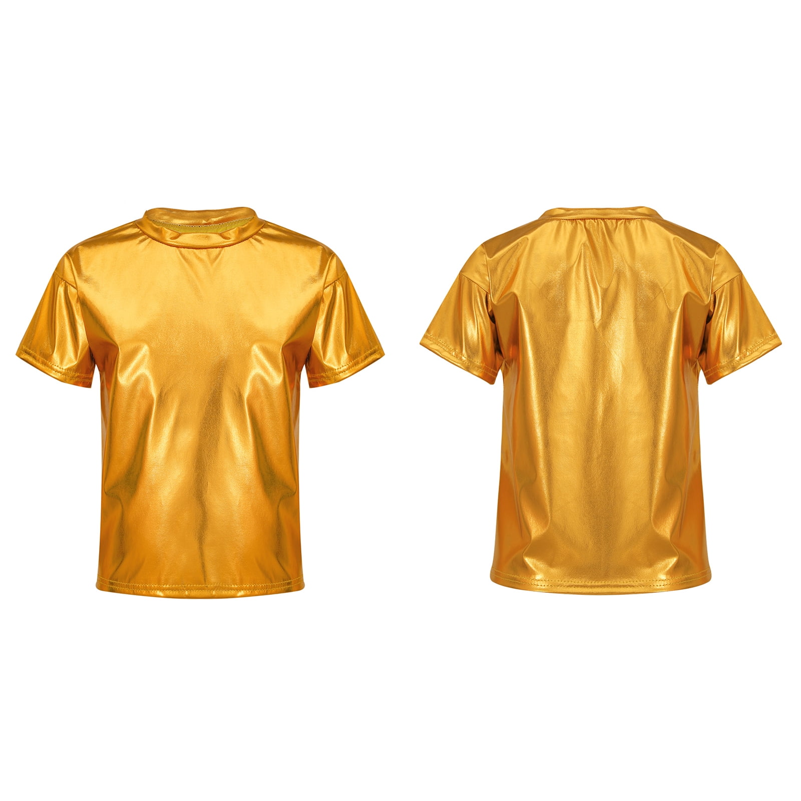 YONGHS Kids Girls Shiny Metallic T-Shirts Short Sleeve Dance