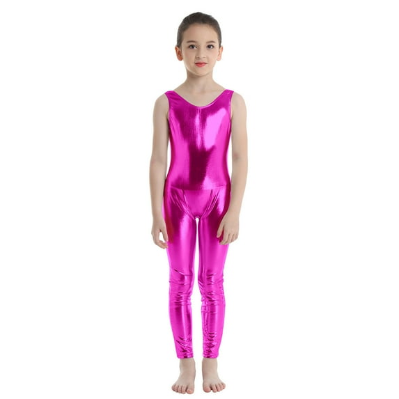 YONGHS Kids Girls Shiny Metallic Tank Unitard Gymnastics Leotard Ballet Jumpsuit 3-14