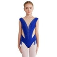 thumbnail image 1 of YONGHS Kids Girls Shiny Rhinestone Tassel Skating Dance Gymnastics Leotard Mesh Spliced Bodysuit Royal Blue 12, 1 of 7