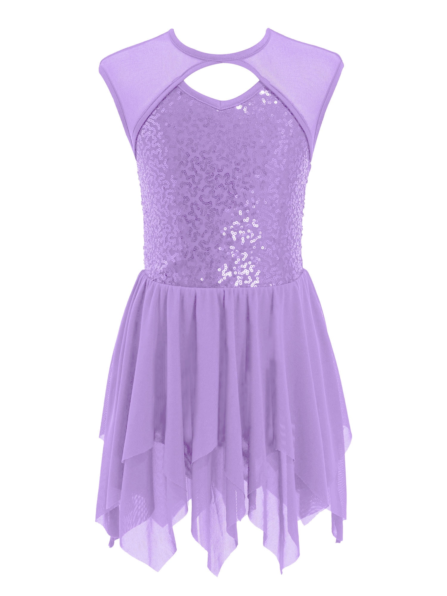 Robe De Ballet Fille Pailletée Sans Manches – Costume Danse Latin Jazz Tulle Brillant Avec Collant – Élégante Et Scintillante