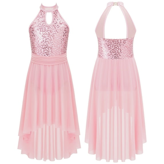 YONGHS Kids Girls Shiny Sequin Lyrical Dance Dress Modern Dancewear