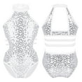 thumbnail image 1 of YONGHS Kids Girls Shiny Sequined Halter Neck Leotard Ballet Gymnastics Bodysuit 4-14 White 4, 1 of 7