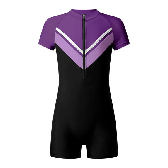 YONGHS Kids Girls Short Sleeve Zipper One Piece Swimsuit Beach Bathing Suit Swimming Training Jumpsuit Purple-B 6
